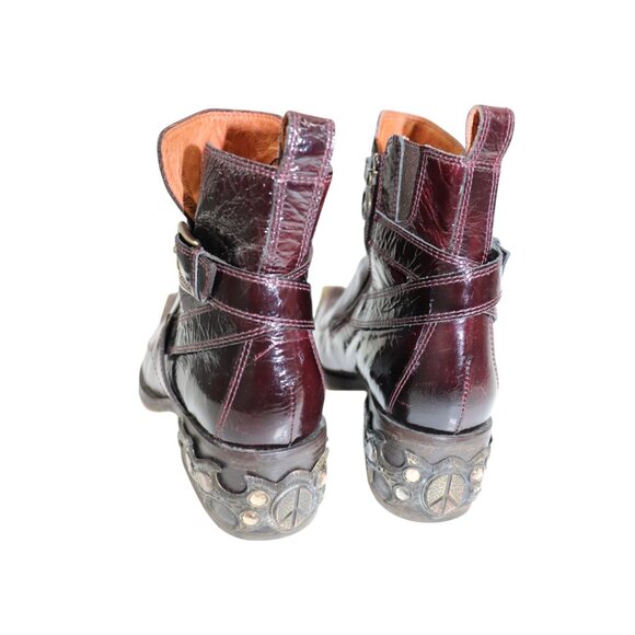 DONALD J. PLINER Italian Boots Western Black Cherry Patent Leather Ankle Boots 6 - Picture 9 of 11